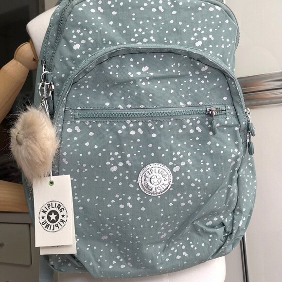 brand new Kipling reduced Large 44cm 15" Laptop  Seoul Backpack snowflake green - Picture 2 of 12